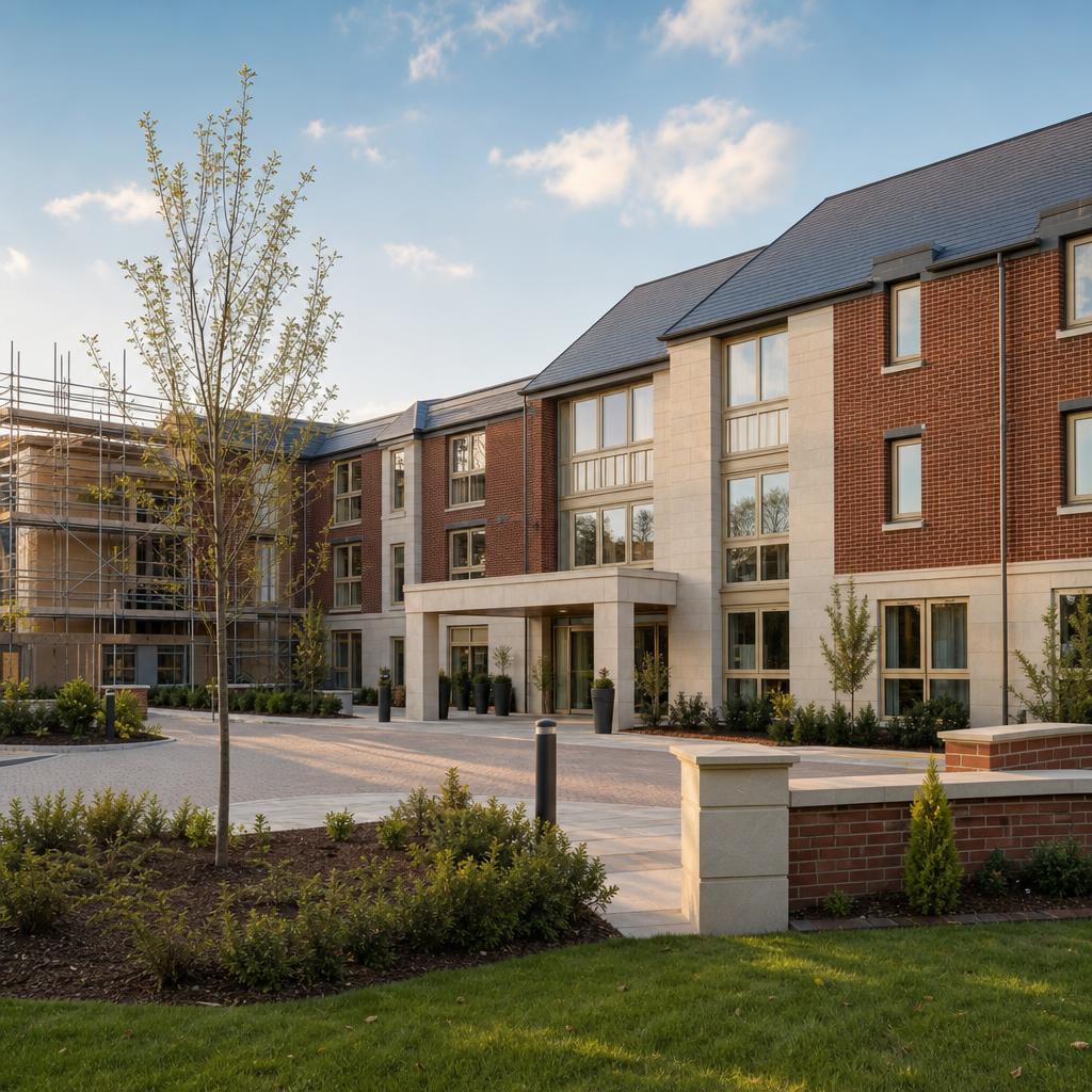 Illustrative concept of a contemporary care home nearing completion